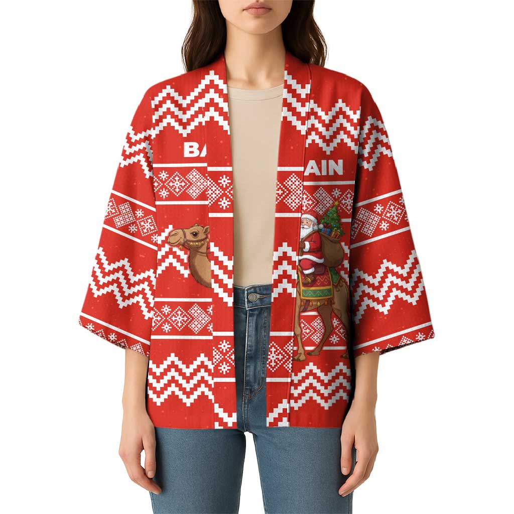 Bahrain Christmas Kimono with Santa Riding Camel Red Geometric Pattern and Festive Design - Wonder Print Shop