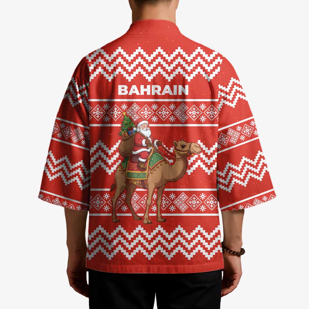 Bahrain Christmas Kimono with Santa Riding Camel Red Geometric Pattern and Festive Design - Wonder Print Shop