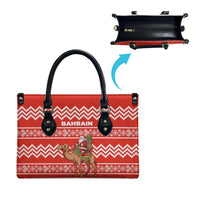 Bahrain Christmas Leather Bag with Santa Riding Camel Red Geometric Pattern and Festive Design - Wonder Print Shop