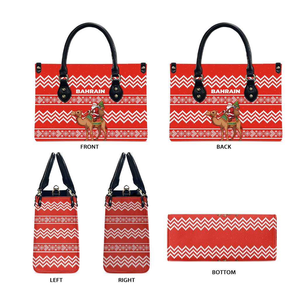 Bahrain Christmas Leather Bag with Santa Riding Camel Red Geometric Pattern and Festive Design - Wonder Print Shop