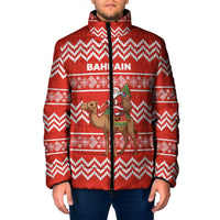 Bahrain Christmas Padded Jacket with Santa Riding Camel Red Geometric Pattern and Festive Design - Wonder Print Shop