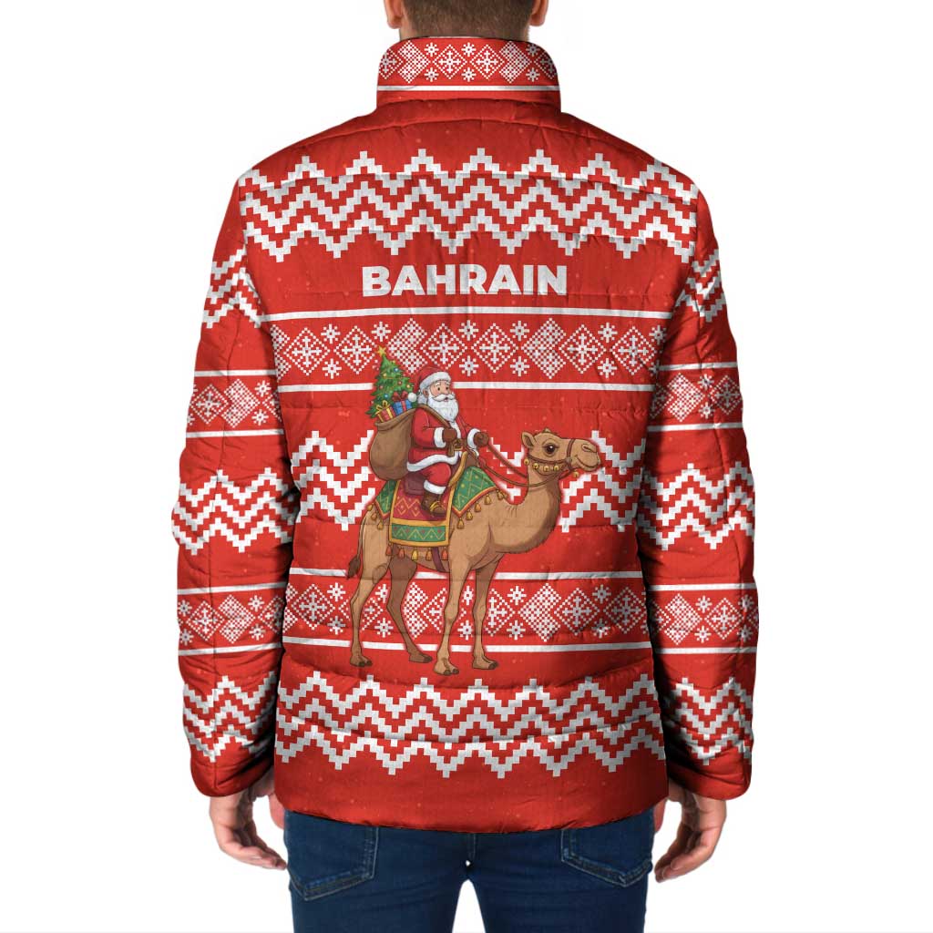 Bahrain Christmas Padded Jacket with Santa Riding Camel Red Geometric Pattern and Festive Design - Wonder Print Shop