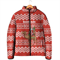 Bahrain Christmas Padded Jacket with Santa Riding Camel Red Geometric Pattern and Festive Design - Wonder Print Shop