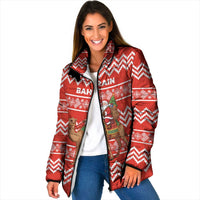 Bahrain Christmas Padded Jacket with Santa Riding Camel Red Geometric Pattern and Festive Design - Wonder Print Shop