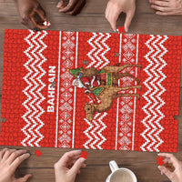 Bahrain Christmas Puzzle with Santa Riding Camel Red Geometric Pattern and Festive Design - Wonder Print Shop
