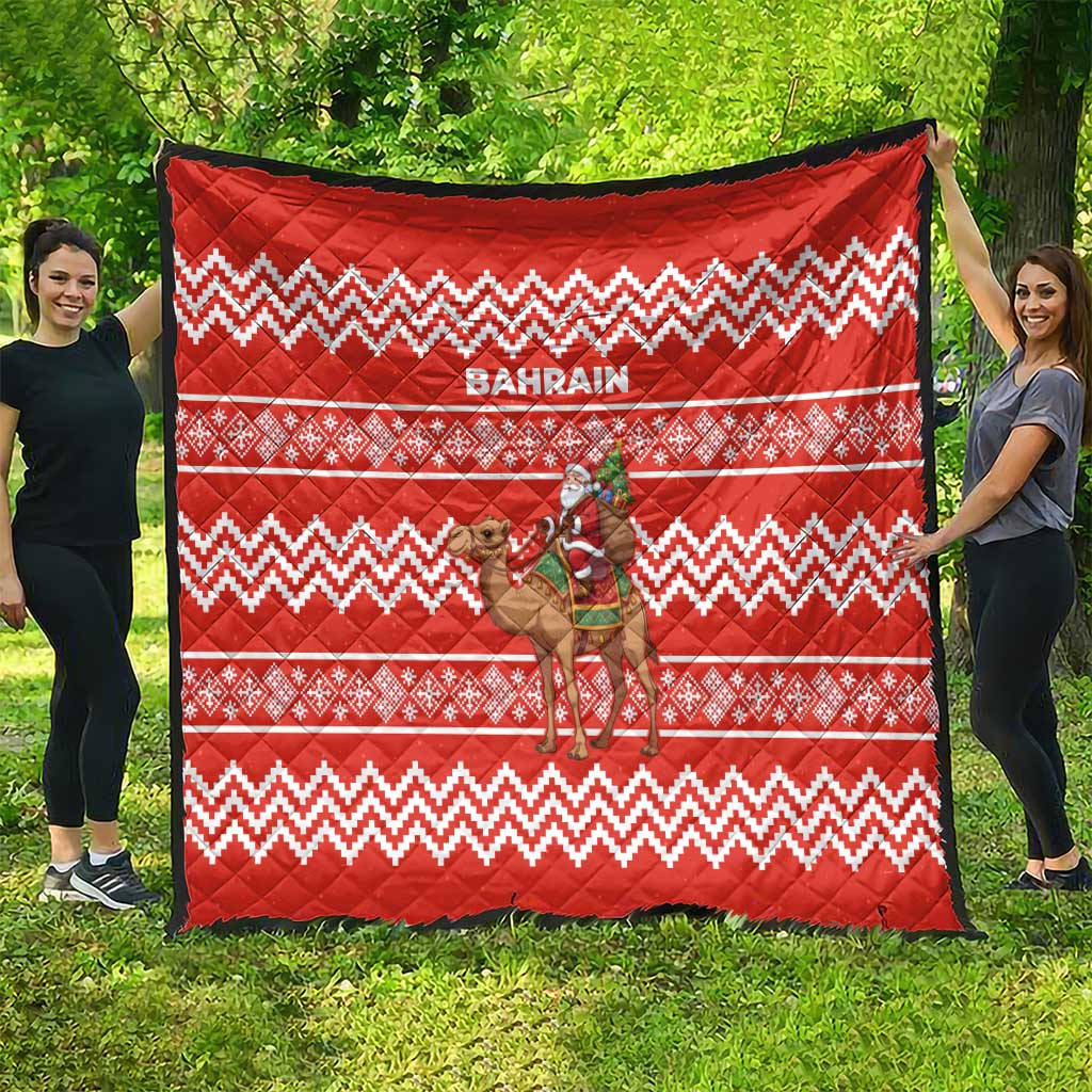 Bahrain Christmas Quilt with Santa Riding Camel Red Geometric Pattern and Festive Design - Wonder Print Shop