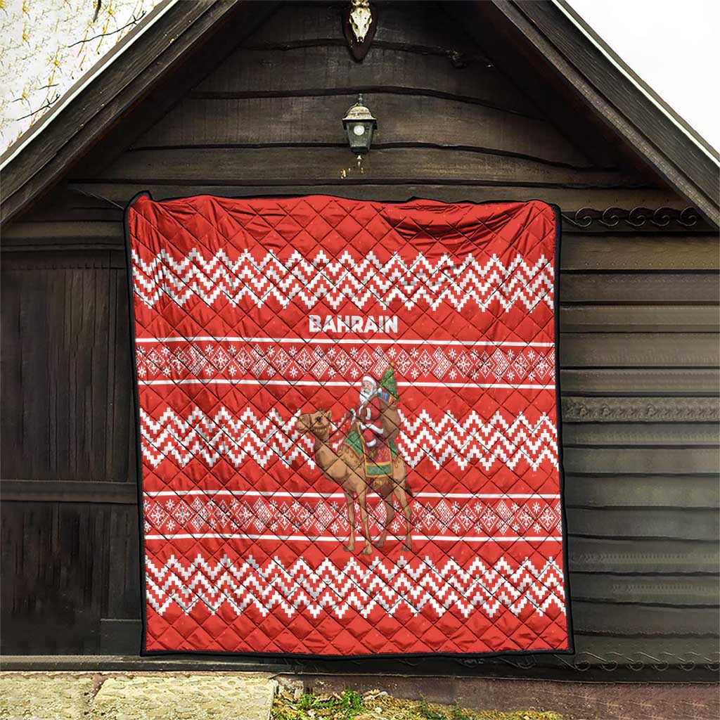 Bahrain Christmas Quilt with Santa Riding Camel Red Geometric Pattern and Festive Design - Wonder Print Shop