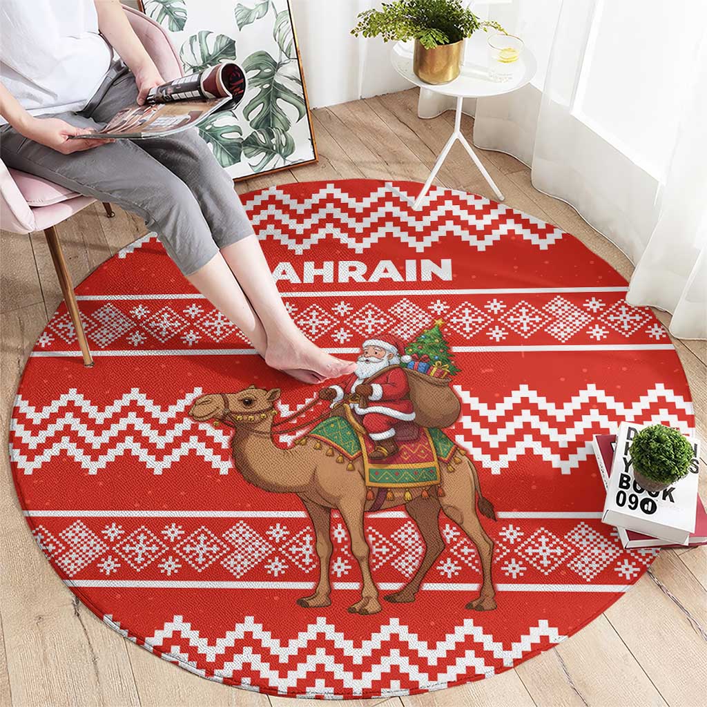 Bahrain Christmas Round Carpet with Santa Riding Camel Red Geometric Pattern and Festive Design - Wonder Print Shop