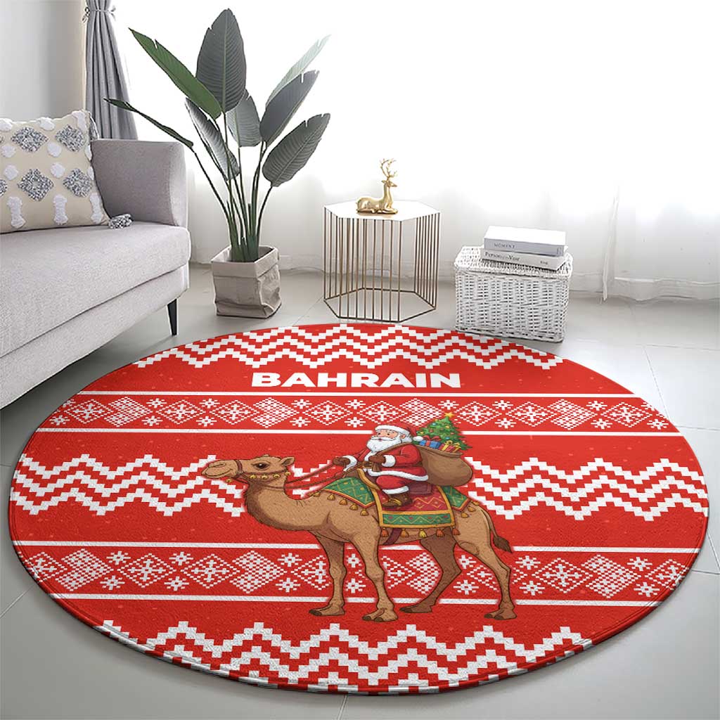 Bahrain Christmas Round Carpet with Santa Riding Camel Red Geometric Pattern and Festive Design - Wonder Print Shop