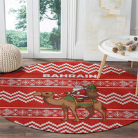 Bahrain Christmas Round Carpet with Santa Riding Camel Red Geometric Pattern and Festive Design - Wonder Print Shop