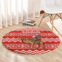 Bahrain Christmas Round Carpet with Santa Riding Camel Red Geometric Pattern and Festive Design - Wonder Print Shop
