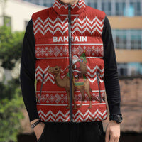 Bahrain Christmas Sleeveless Puffer Jacket with Santa Riding Camel Red Geometric Pattern and Festive Design - Wonder Print Shop