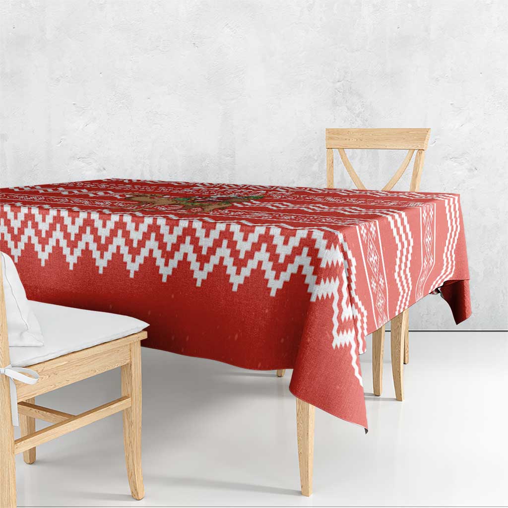 Bahrain Christmas Tablecloth with Santa Riding Camel Red Geometric Pattern and Festive Design - Wonder Print Shop