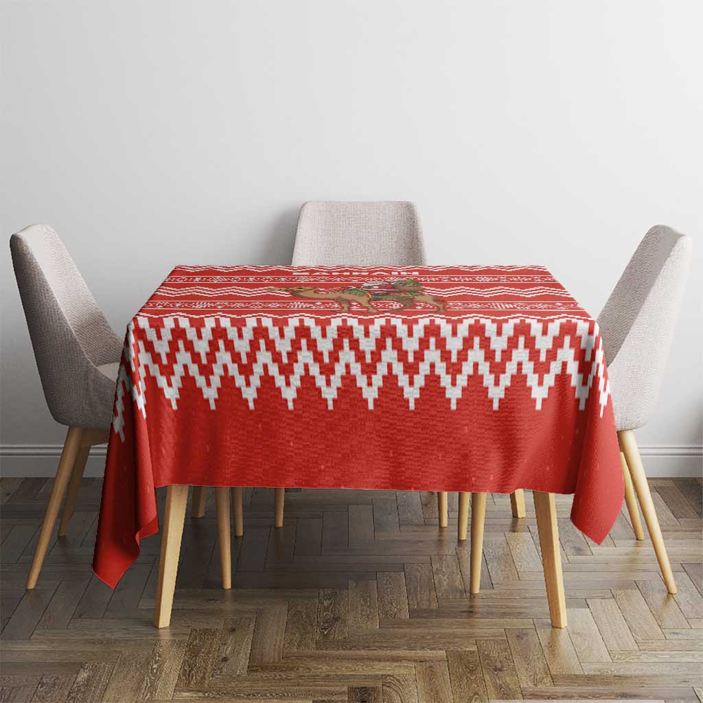 Bahrain Christmas Tablecloth with Santa Riding Camel Red Geometric Pattern and Festive Design - Wonder Print Shop