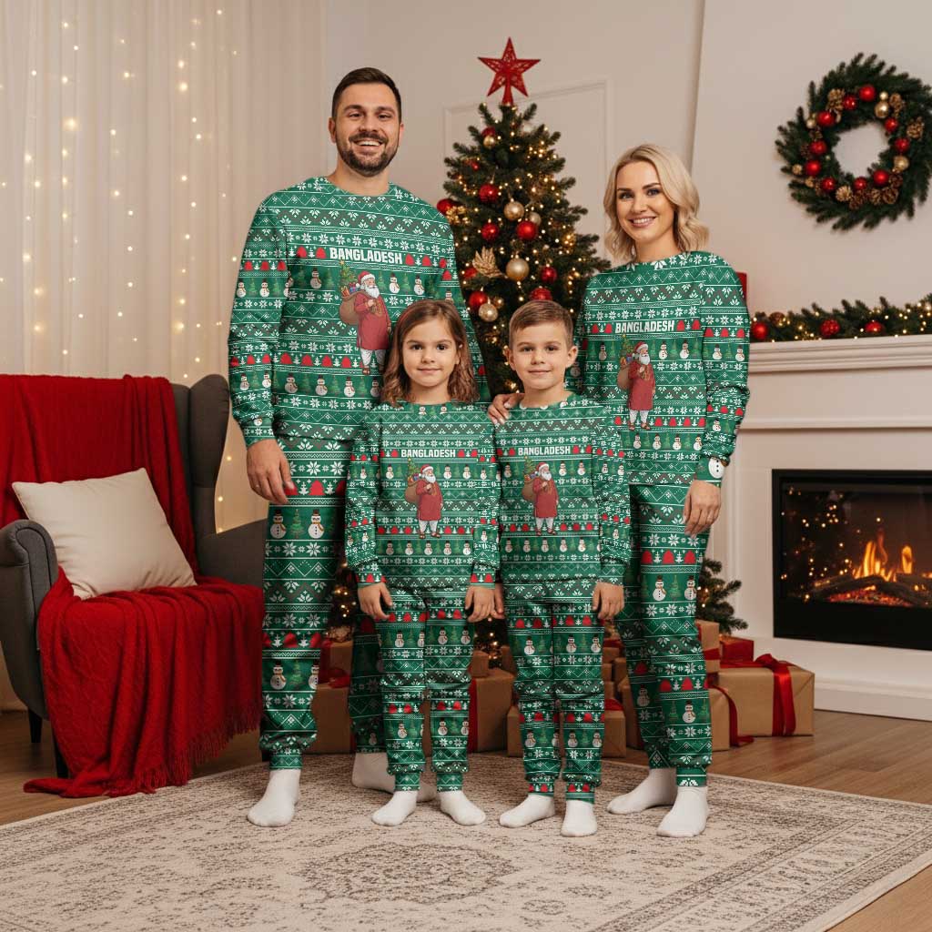 Bangladesh Christmas Pajama Set with Santa Claus in Traditional Outfit Snowman and Tree Pattern - Wonder Print Shop