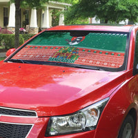 Bangladesh Christmas Auto Sun Shade with Black-Capped Bird Gift Stack and Green Red Snowflake Pattern - Wonder Print Shop