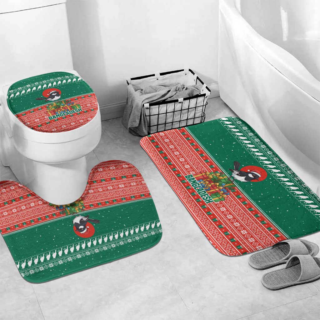 Bangladesh Christmas Bathroom Set with Black-Capped Bird Gift Stack and Green Red Snowflake Pattern - Wonder Print Shop