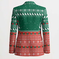 Bangladesh Christmas Blazer with Black-Capped Bird Gift Stack and Green Red Snowflake Pattern - Wonder Print Shop