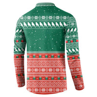 Bangladesh Christmas Button Sweatshirt with Black-Capped Bird Gift Stack and Green Red Snowflake Pattern - Wonder Print Shop