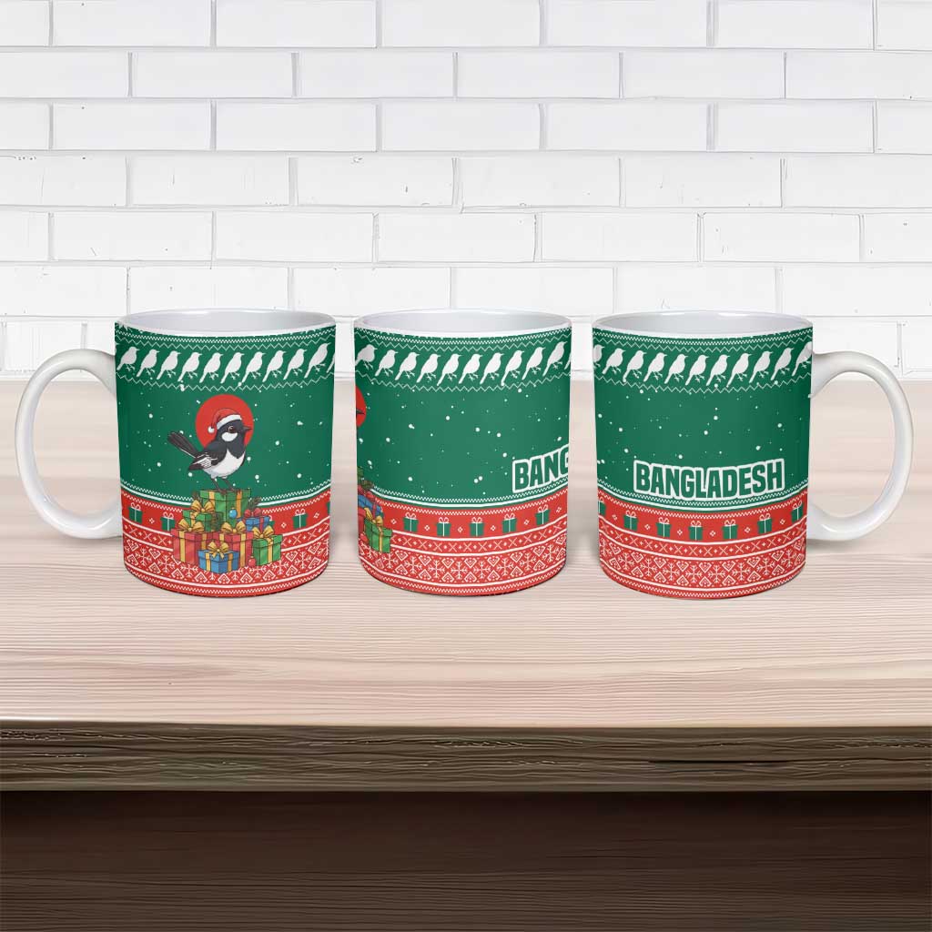 Bangladesh Christmas Ceramic Mug with Black-Capped Bird Gift Stack and Green Red Snowflake Pattern - Wonder Print Shop