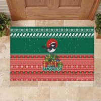 Bangladesh Christmas Rubber Doormat with Black-Capped Bird Gift Stack and Green Red Snowflake Pattern - Wonder Print Shop