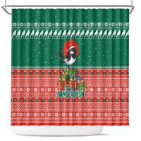 Bangladesh Christmas Shower Curtain with Black-Capped Bird Gift Stack and Green Red Snowflake Pattern - Wonder Print Shop