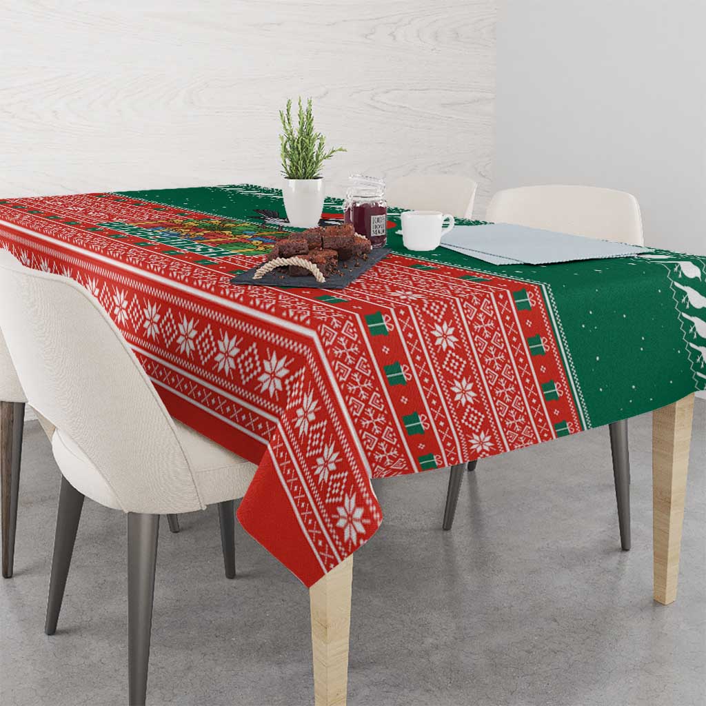 Bangladesh Christmas Tablecloth with Black-Capped Bird Gift Stack and Green Red Snowflake Pattern - Wonder Print Shop