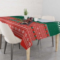 Bangladesh Christmas Tablecloth with Black-Capped Bird Gift Stack and Green Red Snowflake Pattern - Wonder Print Shop