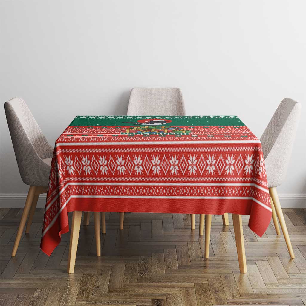 Bangladesh Christmas Tablecloth with Black-Capped Bird Gift Stack and Green Red Snowflake Pattern - Wonder Print Shop