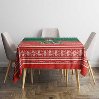 Bangladesh Christmas Tablecloth with Black-Capped Bird Gift Stack and Green Red Snowflake Pattern - Wonder Print Shop