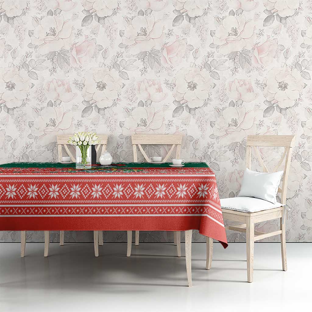 Bangladesh Christmas Tablecloth with Black-Capped Bird Gift Stack and Green Red Snowflake Pattern - Wonder Print Shop