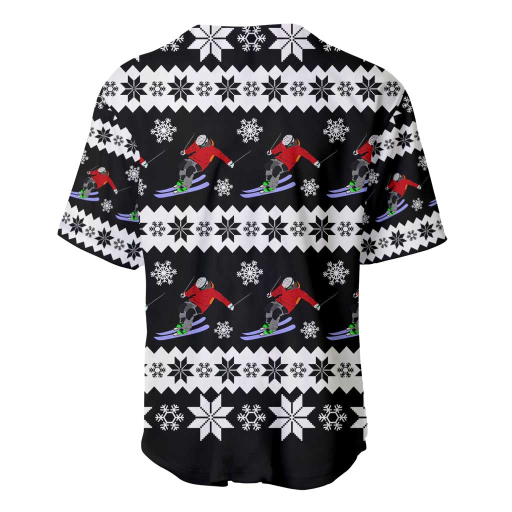 Skiing Snowflake Christmas Baseball Jersey Xmas Holiday Patterns - Wonder Print Shop