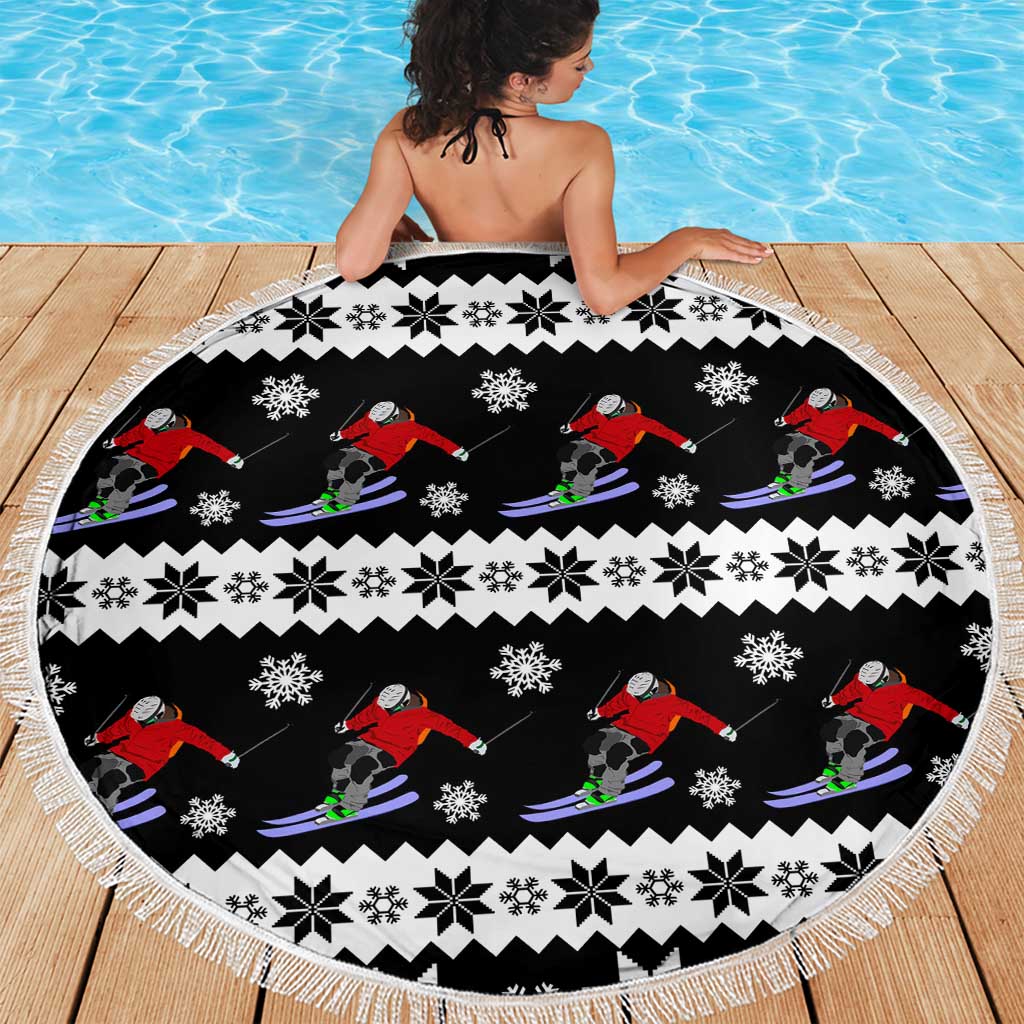 Skiing Snowflake Christmas Beach Blanket Xmas Holiday Patterns - Wonder Print Shop