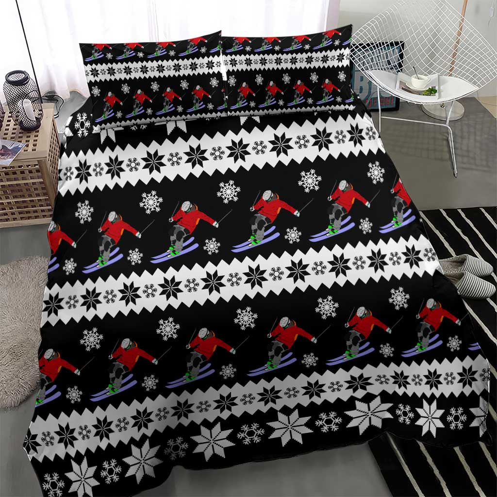 Skiing Snowflake Christmas Bedding Set Xmas Holiday Patterns - Wonder Print Shop