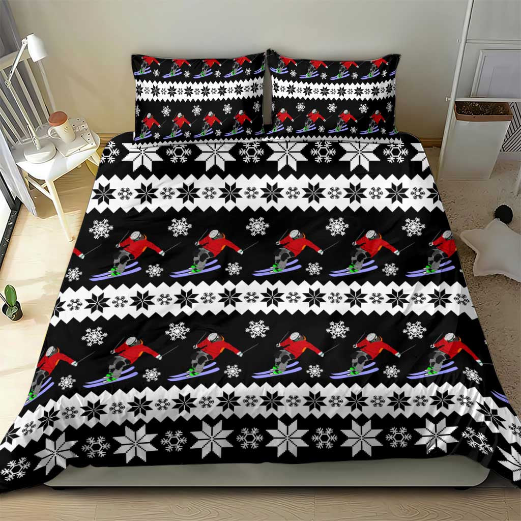 Skiing Snowflake Christmas Bedding Set Xmas Holiday Patterns - Wonder Print Shop