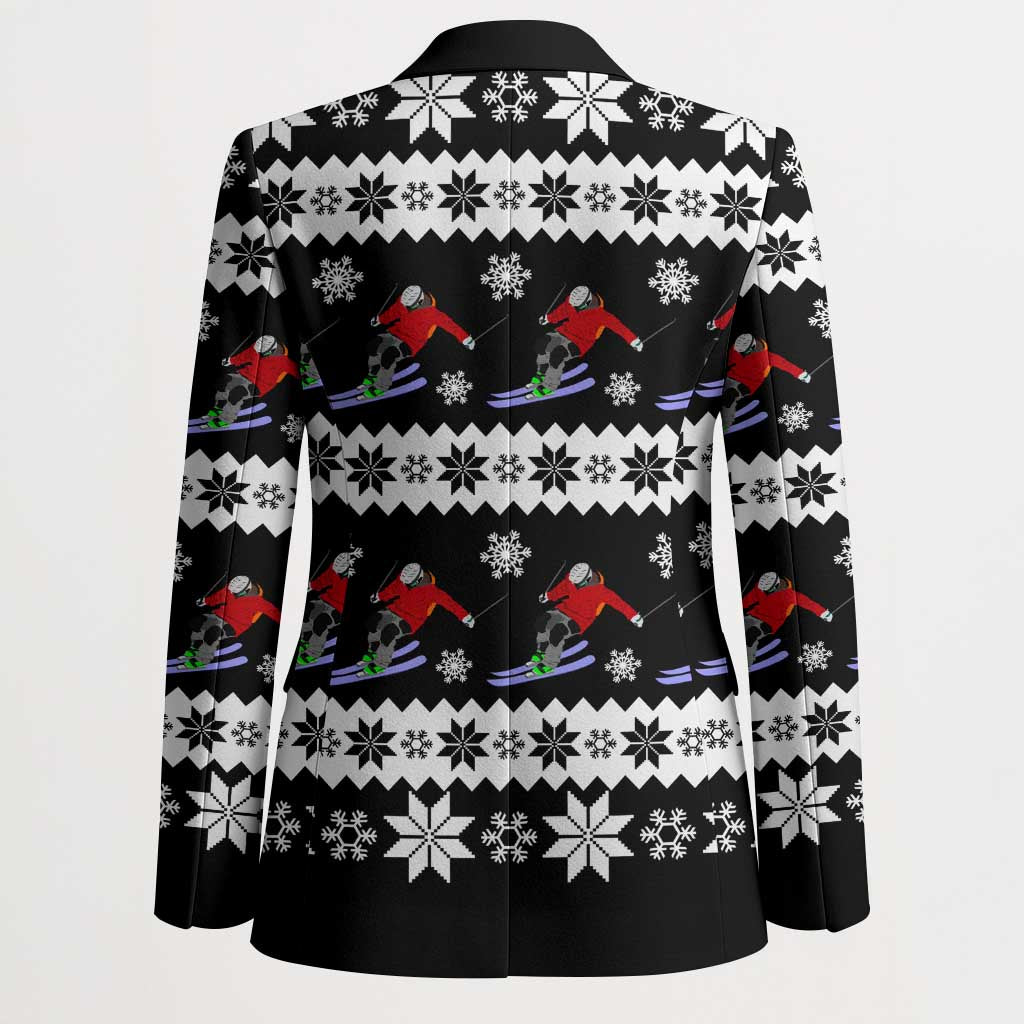 Skiing Snowflake Christmas Blazer Xmas Holiday Patterns - Wonder Print Shop
