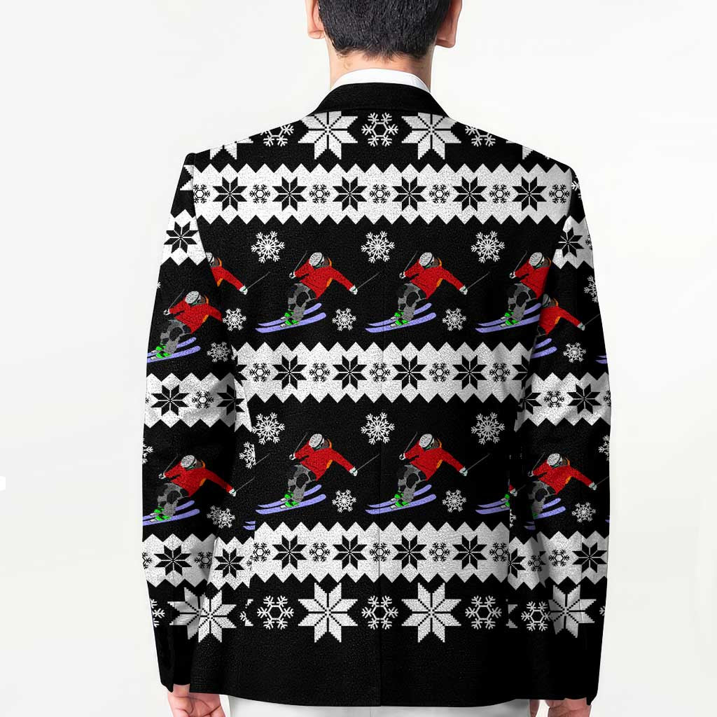 Skiing Snowflake Christmas Blazer Xmas Holiday Patterns - Wonder Print Shop