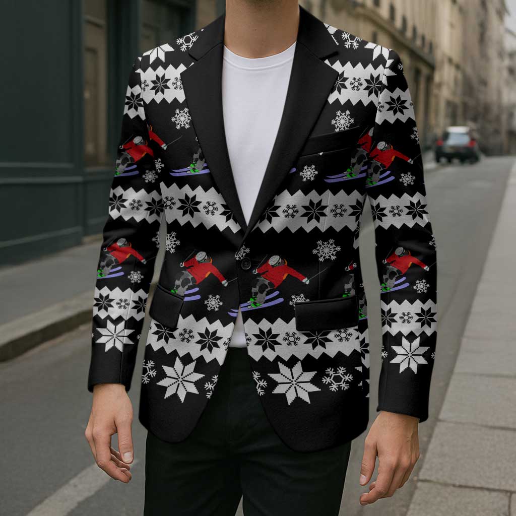 Skiing Snowflake Christmas Blazer Xmas Holiday Patterns - Wonder Print Shop