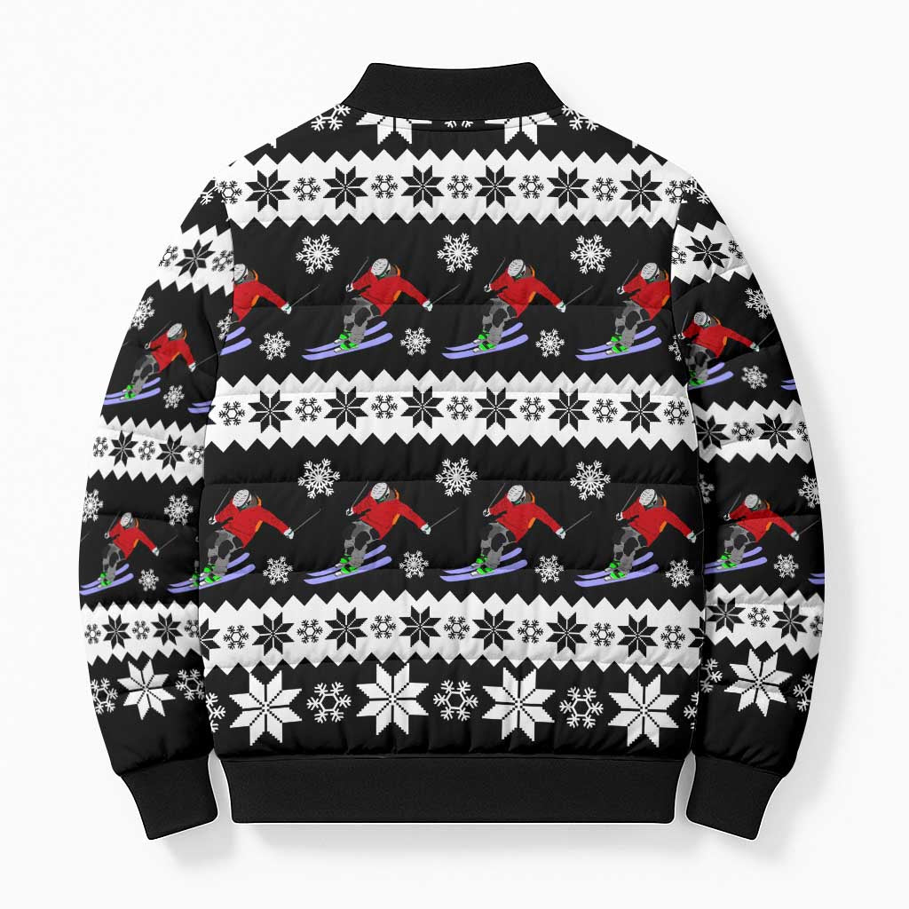 Skiing Snowflake Christmas Bomber Puffer Jacket Xmas Holiday Patterns - Wonder Print Shop