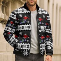Skiing Snowflake Christmas Bomber Puffer Jacket Xmas Holiday Patterns - Wonder Print Shop