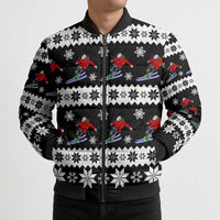 Skiing Snowflake Christmas Bomber Puffer Jacket Xmas Holiday Patterns - Wonder Print Shop
