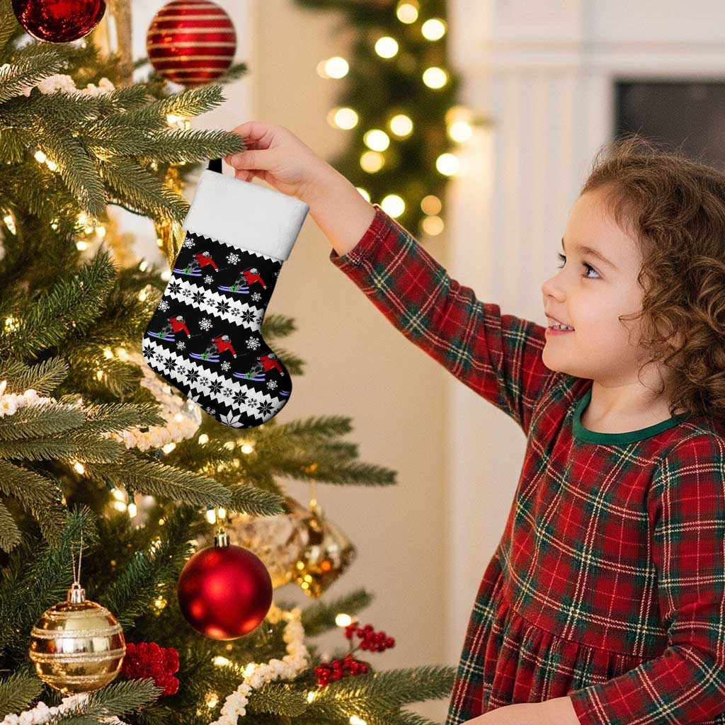 Skiing Snowflake Christmas Stocking Xmas Holiday Patterns - Wonder Print Shop