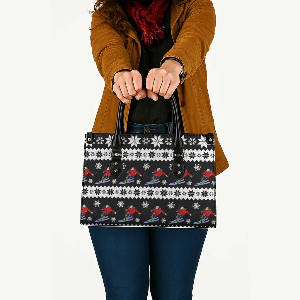 Skiing Snowflake Christmas Leather Bag Xmas Holiday Patterns - Wonder Print Shop