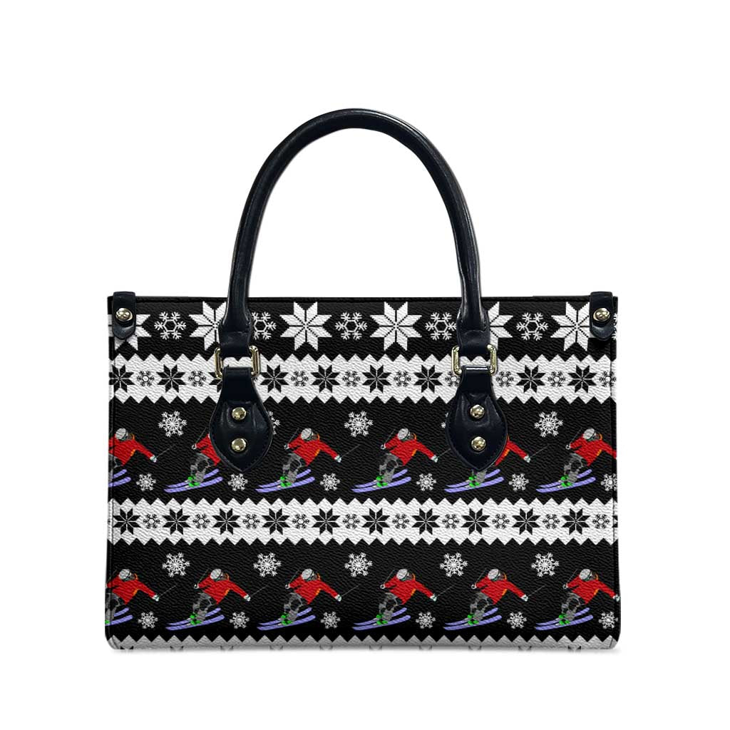 Skiing Snowflake Christmas Leather Bag Xmas Holiday Patterns - Wonder Print Shop
