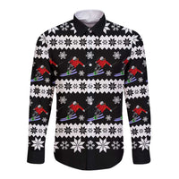 Skiing Snowflake Christmas Long Sleeve Button Shirt Xmas Holiday Patterns - Wonder Print Shop