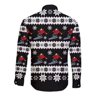 Skiing Snowflake Christmas Long Sleeve Button Shirt Xmas Holiday Patterns - Wonder Print Shop