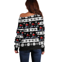 Skiing Snowflake Christmas Off Shoulder Sweater Xmas Holiday Patterns - Wonder Print Shop