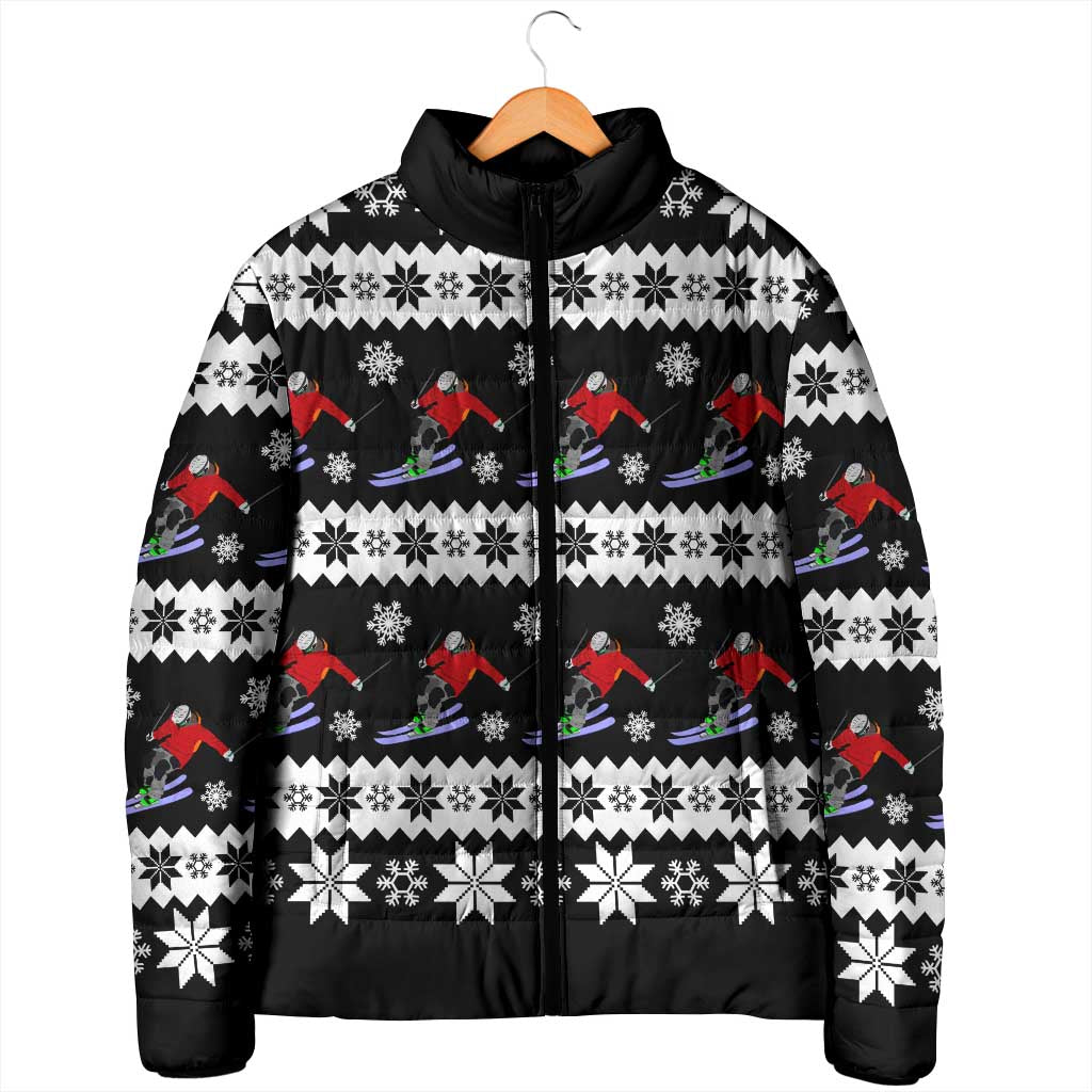 Skiing Snowflake Christmas Padded Jacket Xmas Holiday Patterns - Wonder Print Shop