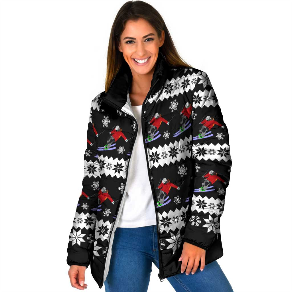 Skiing Snowflake Christmas Padded Jacket Xmas Holiday Patterns - Wonder Print Shop