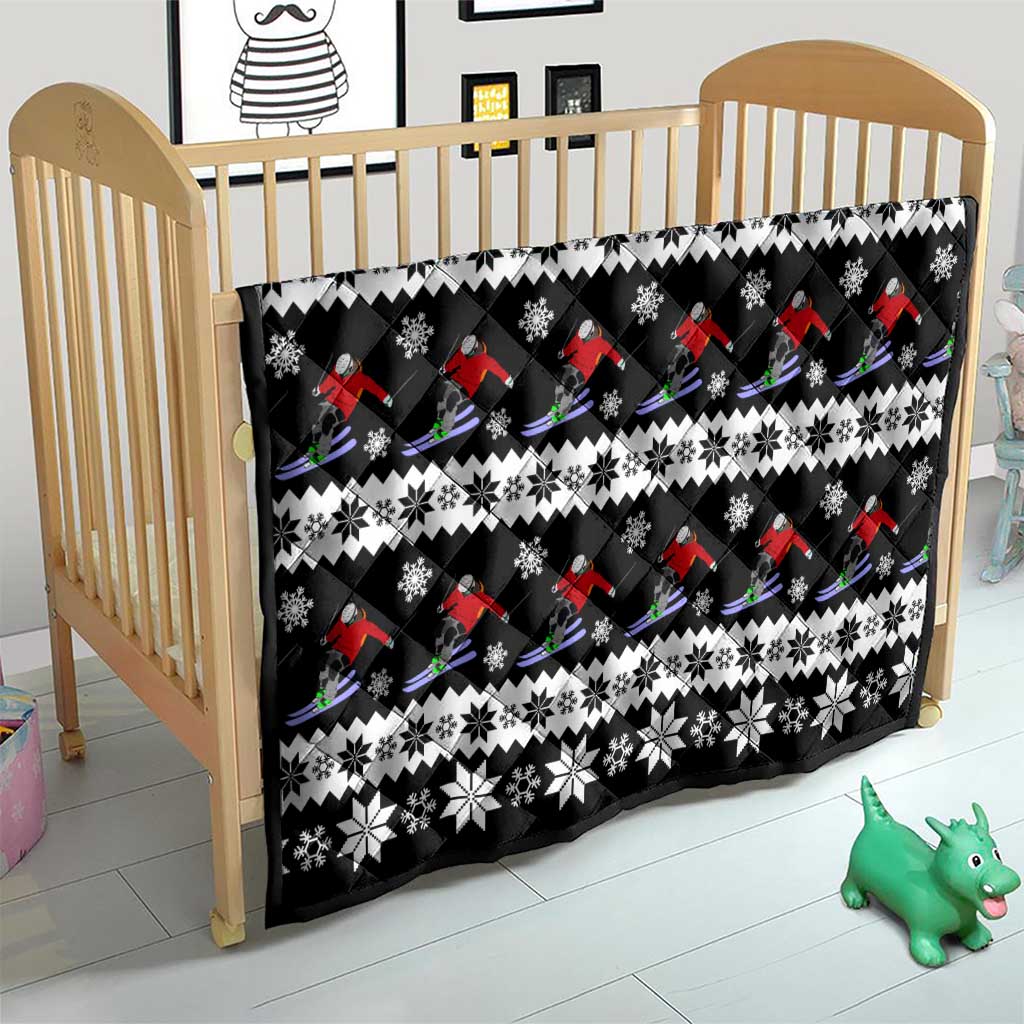 Skiing Snowflake Christmas Quilt Xmas Holiday Patterns - Wonder Print Shop